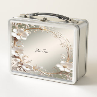 Ornate White Floral Lunch box
