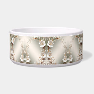 Ornate White Floral Pet Bowl