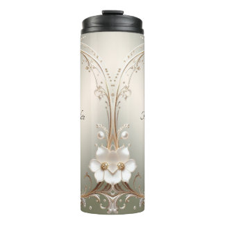 Ornate White Floral Thermal Tumbler