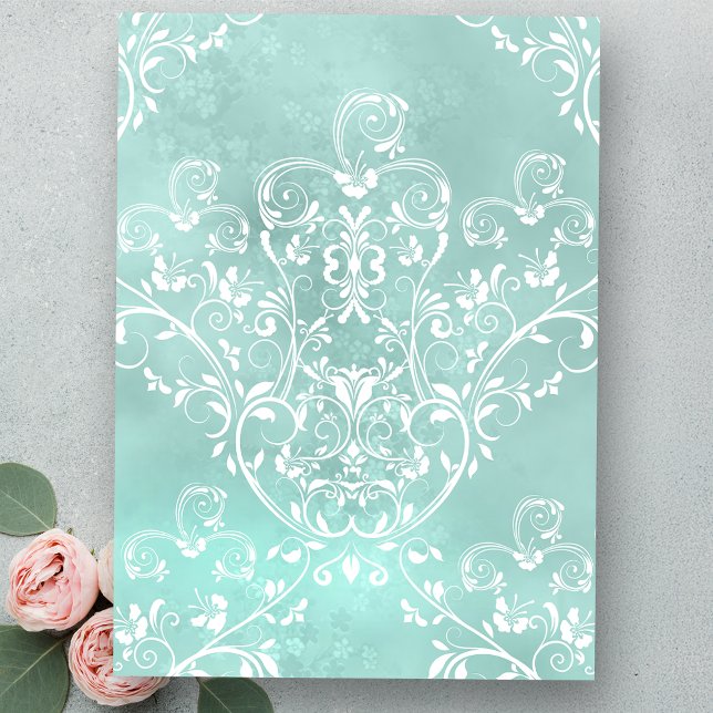 Ornate White Swirls on Pastel Teal Floral  Tissue Paper (Creator Uploaded)