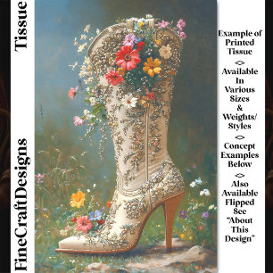 Ornate Wildflower Cowgirl Boot DG1L Decoupage Tissue Paper