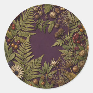 Ornate Wildflower Fern Berry Dark Purple Botanical Classic Round Sticker