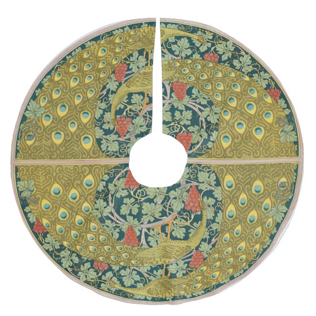 Ornate William Morris Style Peacock Grapevine Art Brushed Polyester Tree Skirt (Front)