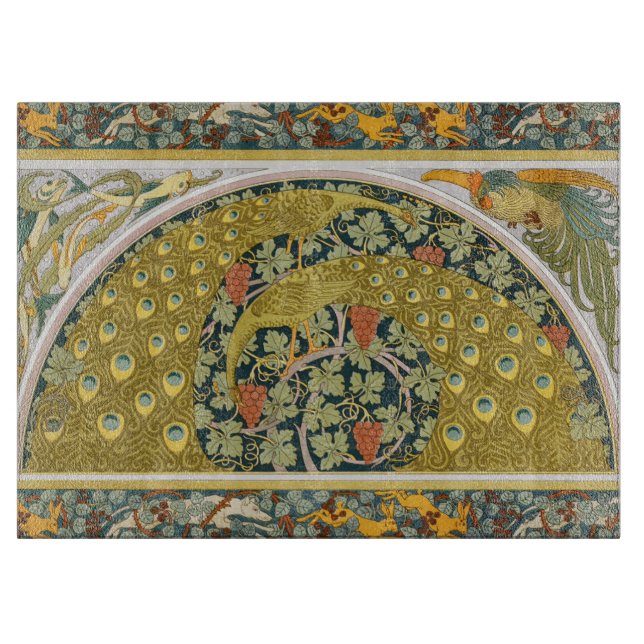 Ornate William Morris Style Peacock Grapevine Art Cutting Board (Front)