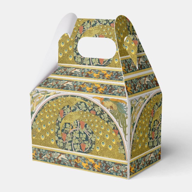 Ornate William Morris Style Peacock Grapevine Art Favour Box (Front Side)