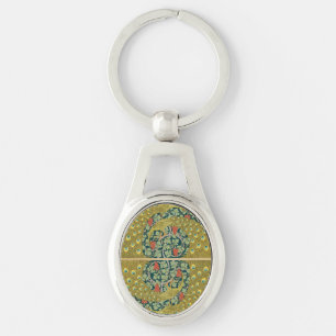 Ornate William Morris Style Peacock Grapevine Art Key Ring