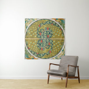 Ornate William Morris Style Peacock Grapevine Art Tapestry