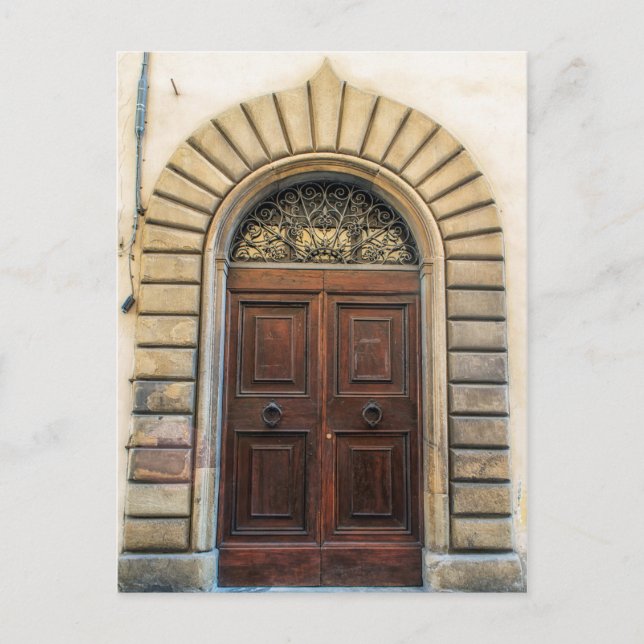 Ornate Wood Door | Florence Italy Postcard (Front)