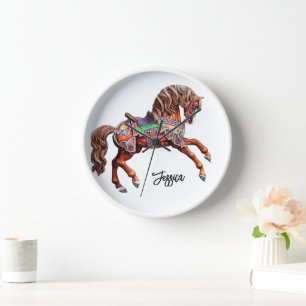 Ornate Wooden Carousel Horse Clock