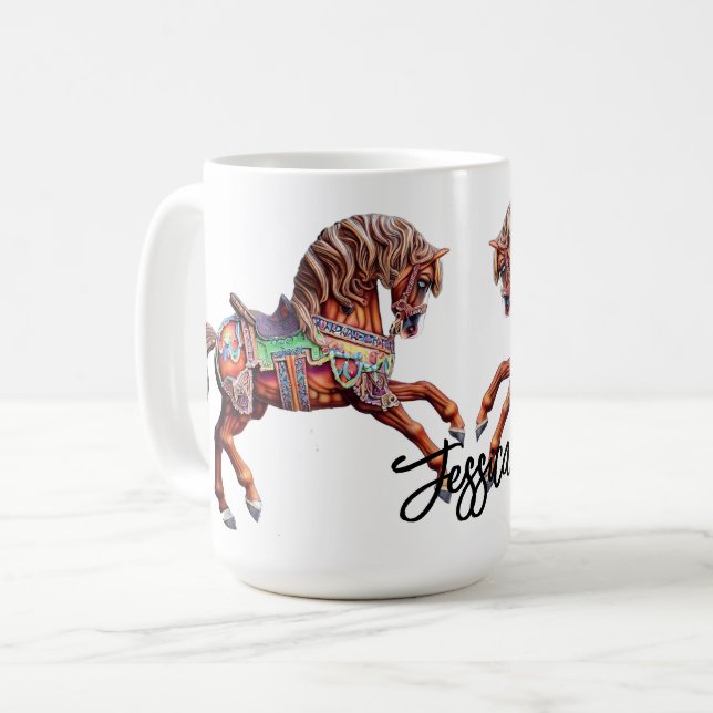 Ornate Wooden Carousel Horse Coffee Mug (Front Left)