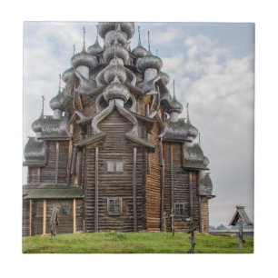 Ornate wooden church, Russia Tile