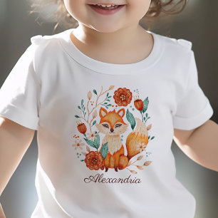 Ornate Woodland Fox Whimsical Watercolor Name Toddler T-Shirt