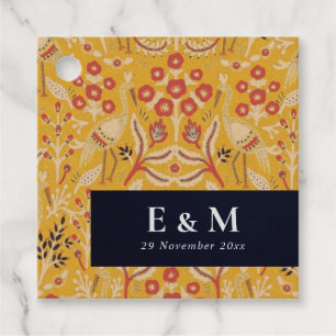 Ornate Yellow Gold Classy Floral Peacock Wedding Favour Tags