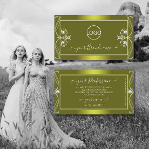 Ornate Yellow Olive Sparkling Diamonds with Logo Business Card