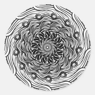 Ornate Zen Doodle Optical Illusion Black and White Classic Round Sticker