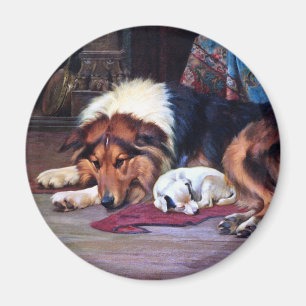 Orphan Dog with Collie Vintage Art Magnet