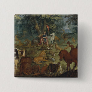 Orpheus Charming the Beasts (oil on panel) 15 Cm Square Badge