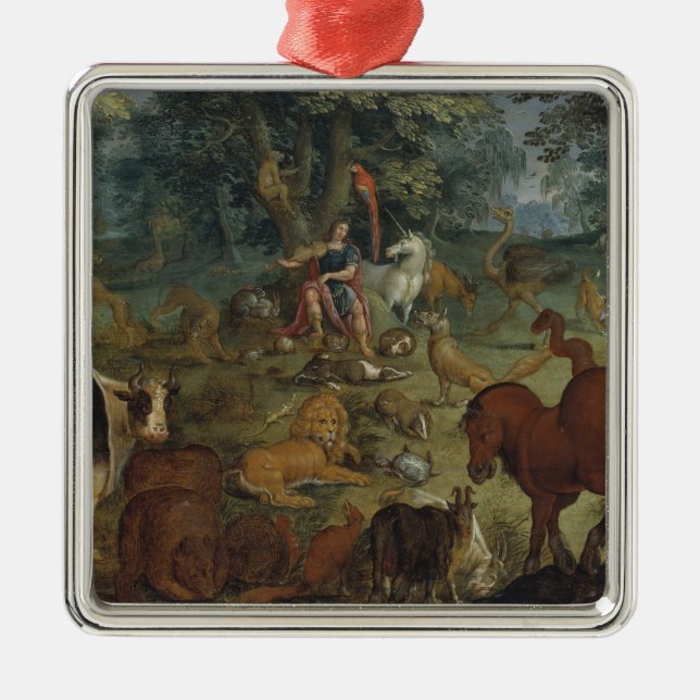 Orpheus Charming the Beasts (oil on panel) Metal Ornament (Front)