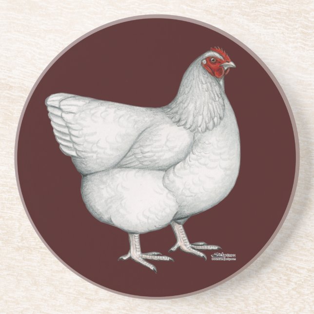 Orpington White Hen Coaster (Front)
