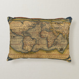 Ortelius 1570 World Map: Antique Cartography Decorative Cushion
