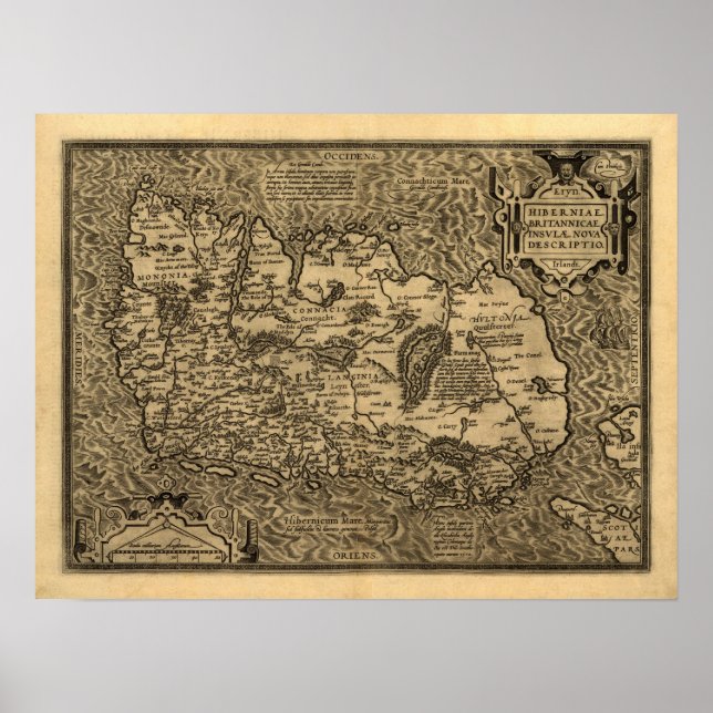 Ortelius’ Map of Ireland (1598) Poster (Front)