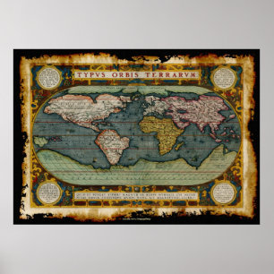 Ortelius' Old World Map in Rustic Grunge Style Poster