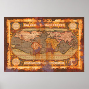 Ortelius' Old World Map in Rusty Grunge Style Poster