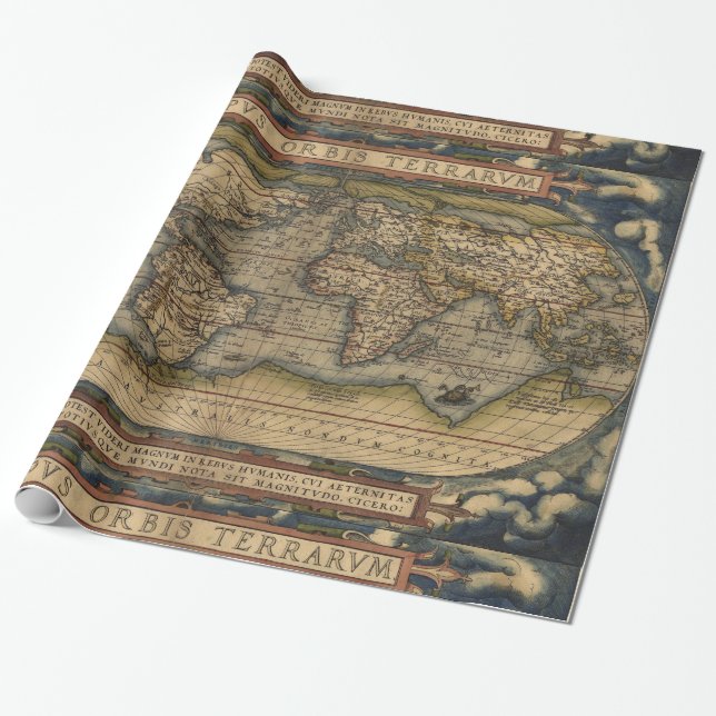 Ortelius World Map 1570 Wrapping Paper (Unrolled)