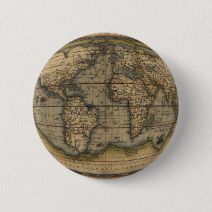 Ortelius World Map 6 Cm Round Badge