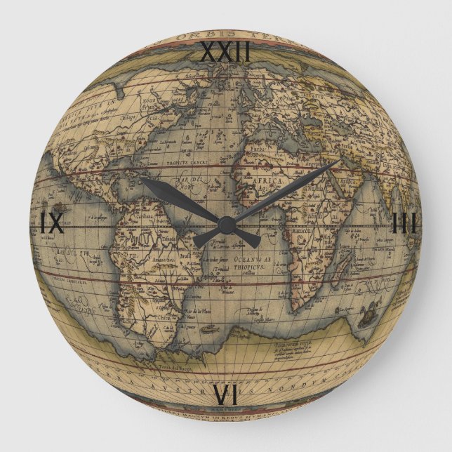 Ortelius world map large clock (Front)