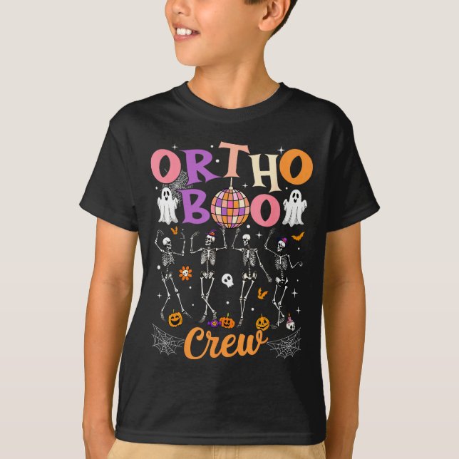 Ortho Orthopedic Halloween Boo Crew Skeleton Danci T-Shirt (Front)