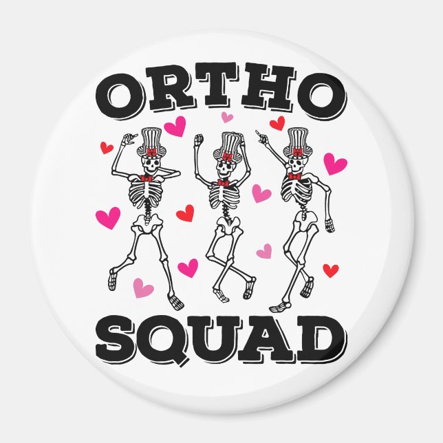 Ortho Squad Dancing Skeleton Valentine Circle Magnet (Front)