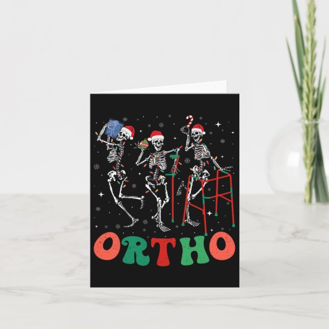 Ortho Squad Dancing Skeletons Christmas Orthopaedi Card (Front)