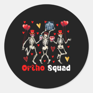 Ortho Squad Three Valentine's Day Skeletons Cute H Classic Round Sticker