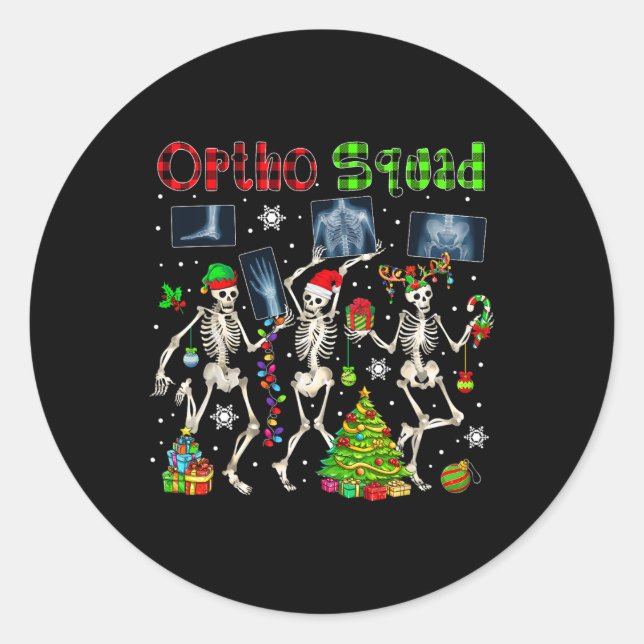 Ortho Squad Xmas Three Santa Reindeer Elf X-ray Sk Classic Round Sticker (Front)