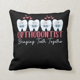 Orthodontist Bringing Teeth Together Cute Braces Cushion