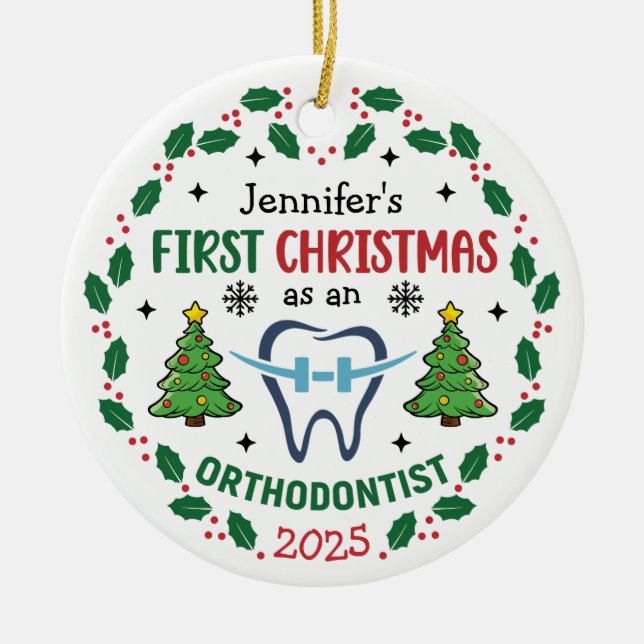 Orthodontist First Christmas Personalised Tree Ceramic Ornament (Front)