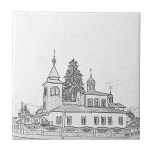 Orthodox Architecture Church Sketch Ceramic Tile