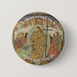 Orthodox Christian Christ is Risen English 2024 6 Cm Round Badge