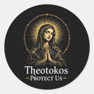 Orthodox Christian Holy Mary Theotokos Protect Us Classic Round Sticker