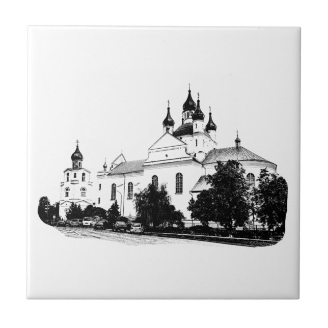 Orthodox Church Architecture Sketch Ceramic Tile (Front)