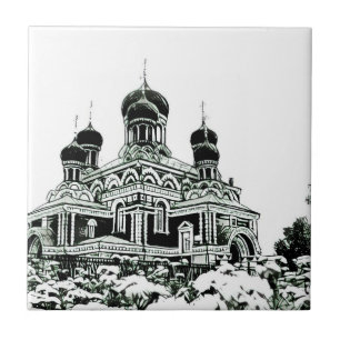 Orthodox Church Architecture Sketch Ceramic Tile