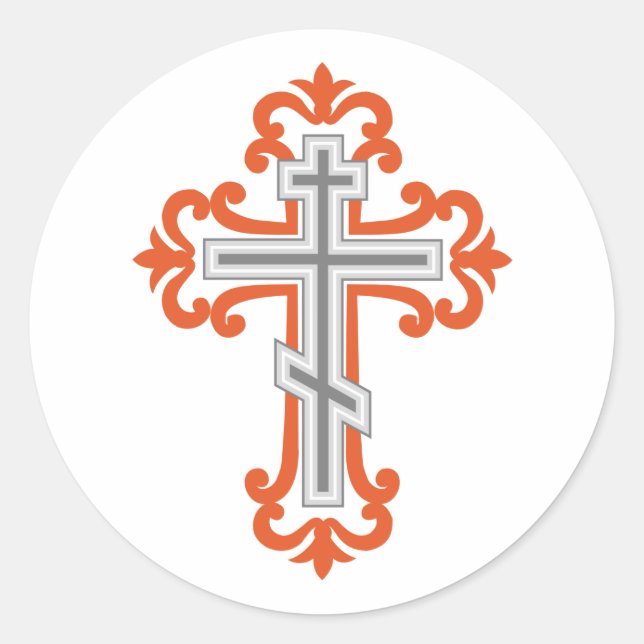 Orthodox cross classic round sticker (Front)