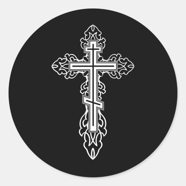 Orthodox cross classic round sticker (Front)