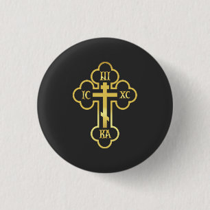 Orthodox Cross Gold NIKA 3 Cm Round Badge