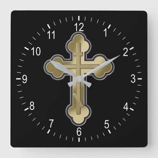 Orthodox cross square wall clock (Front)