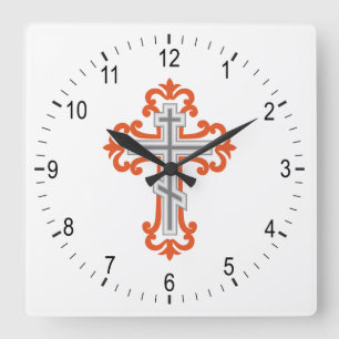 Orthodox cross square wall clock