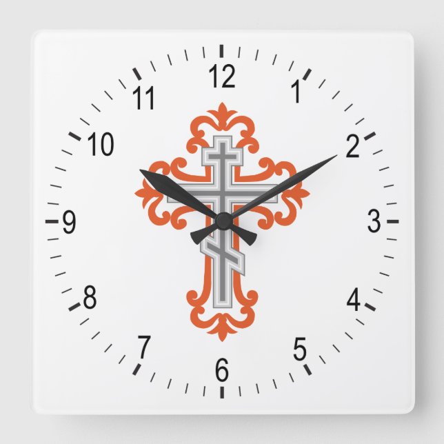 Orthodox cross square wall clock (Front)