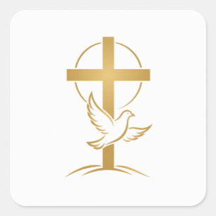 Orthodox Faith Cross & Dove Square Sticker