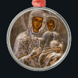 Orthodox icon metal ornament<br><div class="desc">Jesus Christ and his mother Mary on old Russian icon. Silver look. Photography.</div>